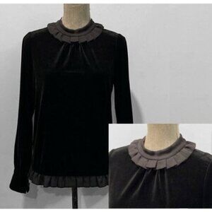 MISS VIOLA Black Crushed Velvet Blouse